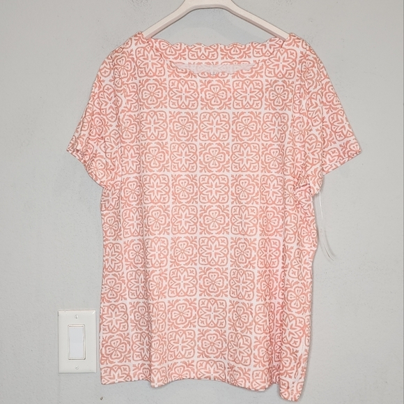 NWT Talbots Scalloped Neck Cotton Shirt Peachy Pink White Size large - Picture 1 of 16